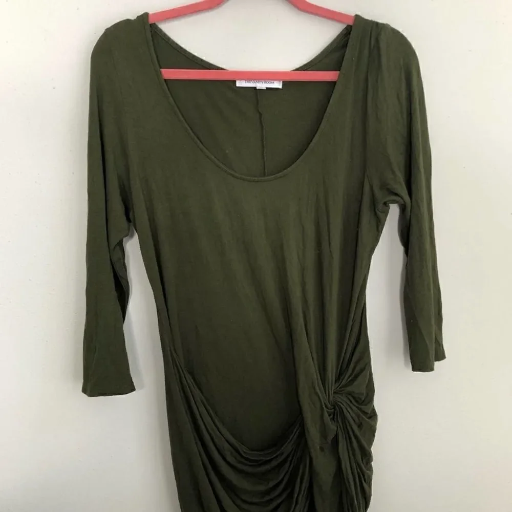 2/$30 Nordstrom The Vanity Room 3/4 Sleeve Olive Army Green Jersey Knot Dress, L
